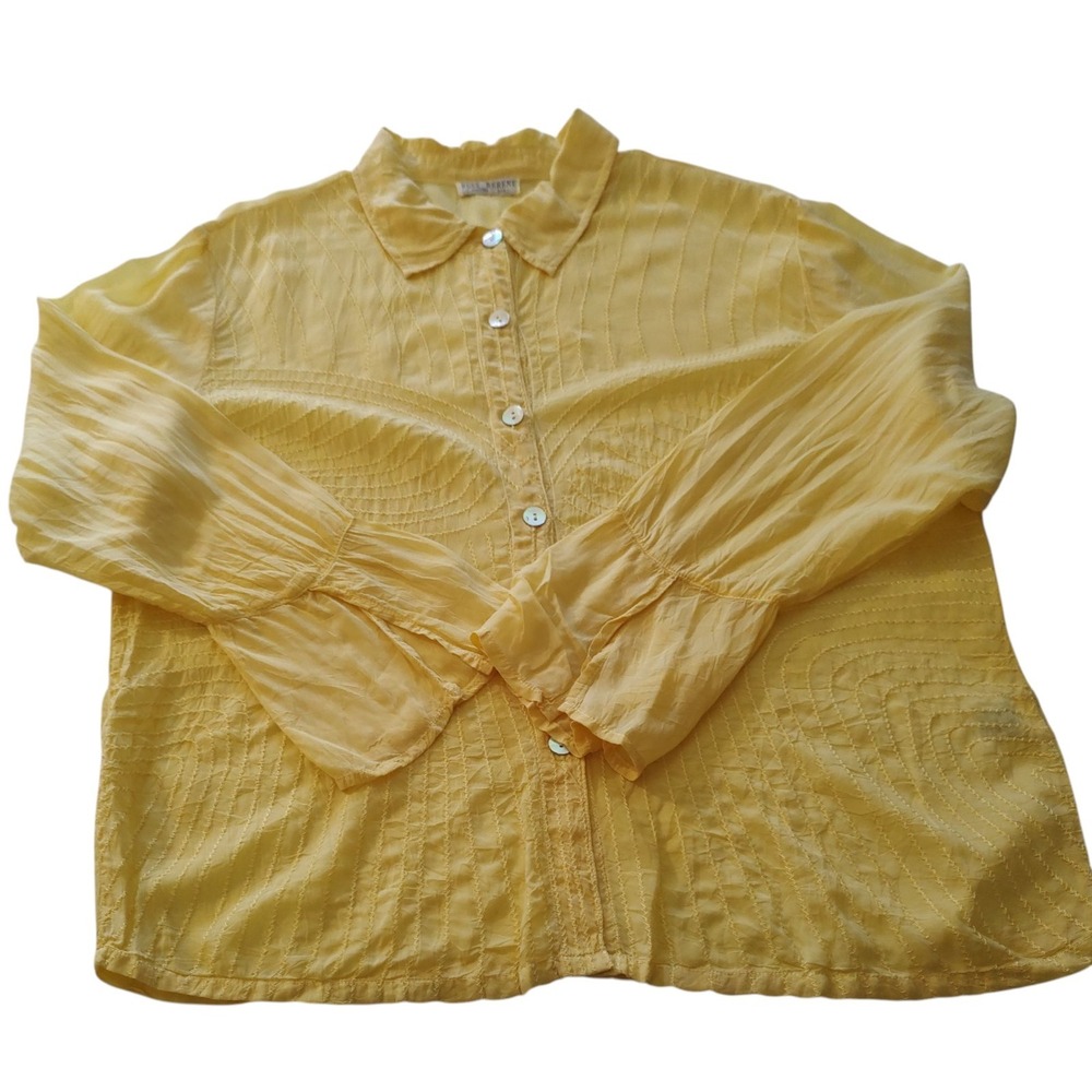 Russ Berens Long Sleeve Shirt Shear Yellow Top Stitching Malibu USA Womens Large - Picture 6 of 9
